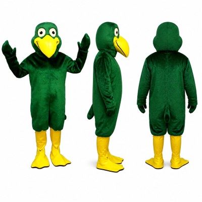 Green Bird Mascot Costume with Yellow Beak and Feet Adult
