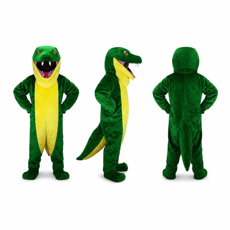 Crocodile Mascot Costume in Green with Yellow Belly Adult