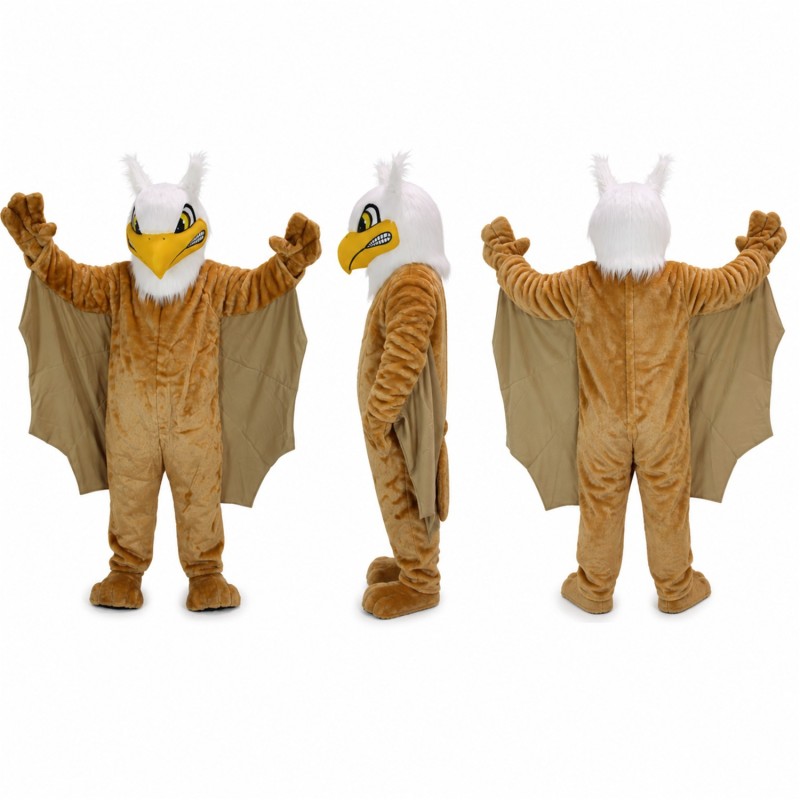 Bald Eagle Mascot Costume in Brown and White with Extended Wings Adult