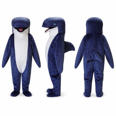 Shark Mascot Costume in Blue with Dark Visor Adult