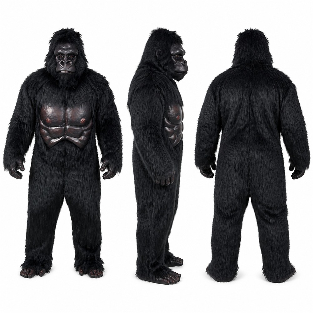 Gorilla Mascot Costume in Black with Muscular Chest Adult