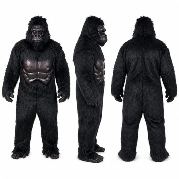 Gorilla Mascot Costume in Black with Muscular Chest Adult