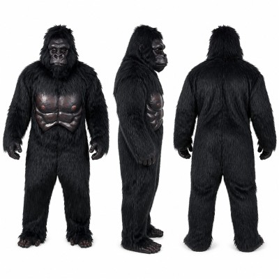 Gorilla Mascot Costume in Black with Muscular Chest Adult