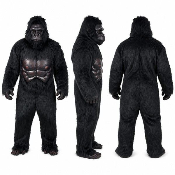 Gorilla Mascot Costume in Black with Muscular Chest Adult