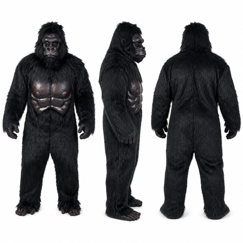 Gorilla Mascot Costume in Black with Muscular Chest Adult