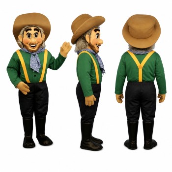 Cowboy Mascot Costume with Green Vest and Yellow Tie Adult