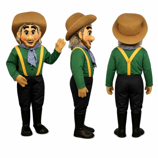 Cowboy Mascot Costume with Green Vest and Yellow Tie Adult