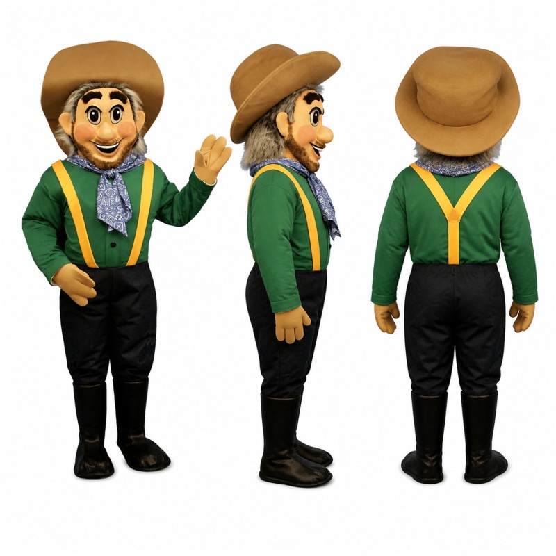 Cowboy Mascot Costume with Green Vest and Yellow Tie Adult