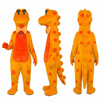 Dinosaur Mascot Costume in Orange with Red Spots Adult