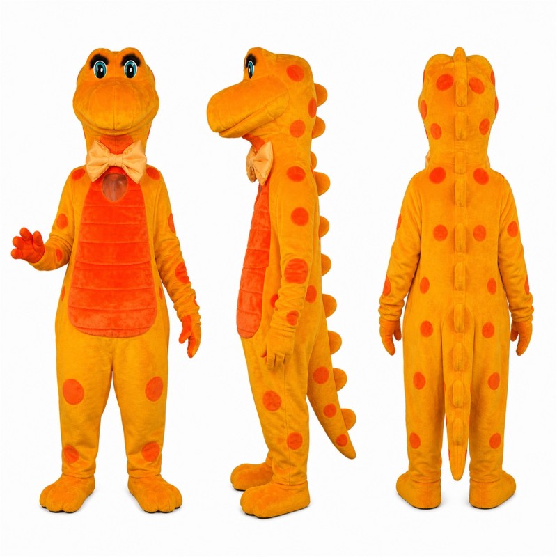 Dinosaur Mascot Costume in Orange with Red Spots Adult