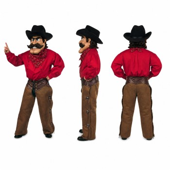 Cowboy Mascot Costume with Red Shirt and Black Hat Adult