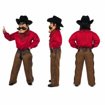 Cowboy Mascot Costume with Red Shirt and Black Hat Adult