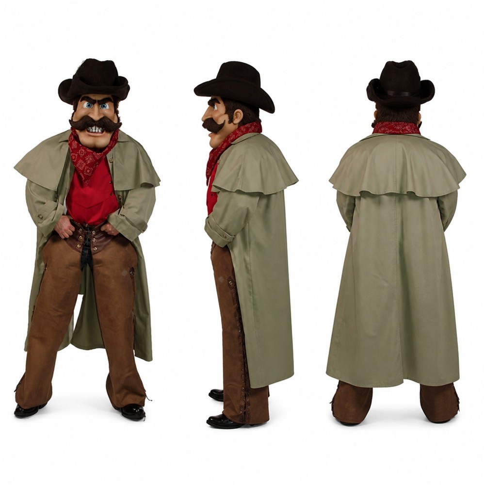 Cowboy Mascot Costume with Gray Coat and Black Hat Adult Cowboy Mascot Costume with Gray Coat and Black Hat Adult