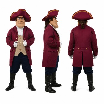 Colonial Gentleman Mascot Costume in Burgundy with Tricorn Hat Adult