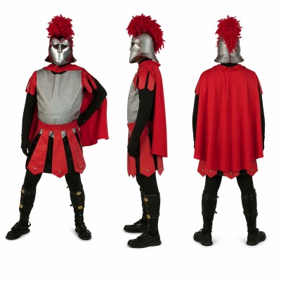 Gladiator Mascot Costume in Black and Red with Silver Armor Adult