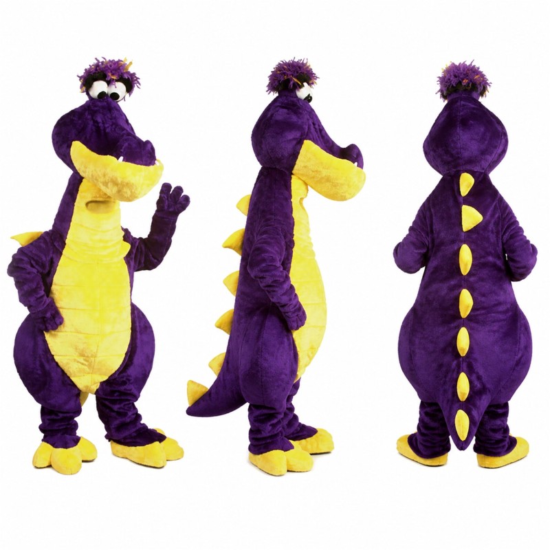 Dragon Mascot Costume in Purple with Yellow Belly Adult