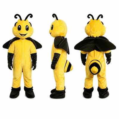 Bee Mascot Costume in Yellow and Black with Wings Adult
