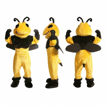 Bee Mascot Costume in Yellow and Black with Raised Hands Adult
