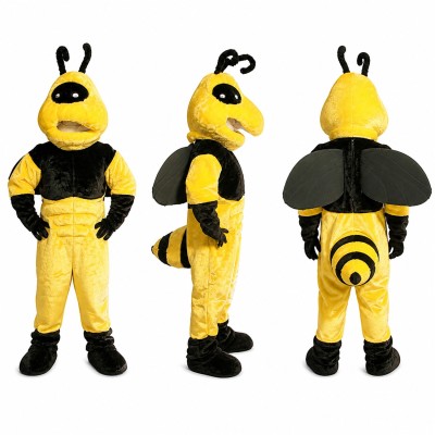 Bee Mascot Costume with Yellow Arms and Black Body Adult