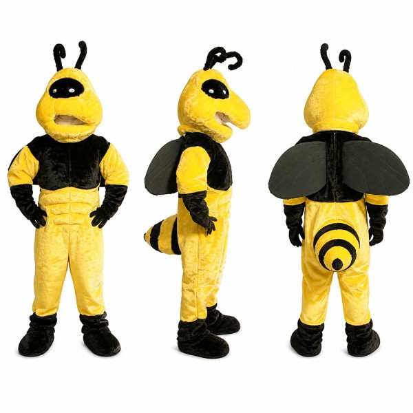 Bee Mascot Costume with Yellow Arms and Black Body Adult