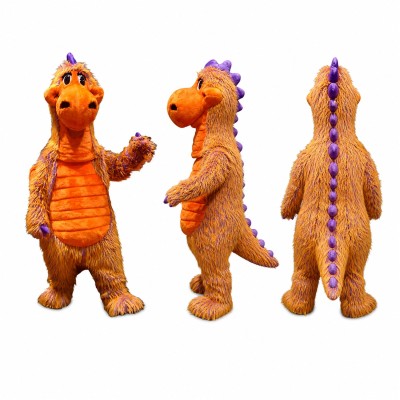 Dragon Mascot Costume in Orange with Purple Spikes Adult