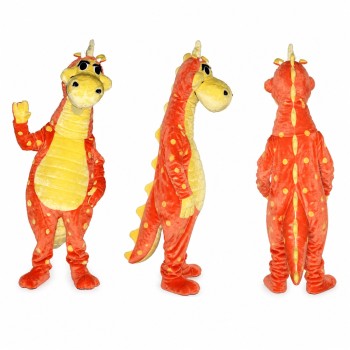 Dragon Mascot Costume in Orange with Yellow Belly Adult