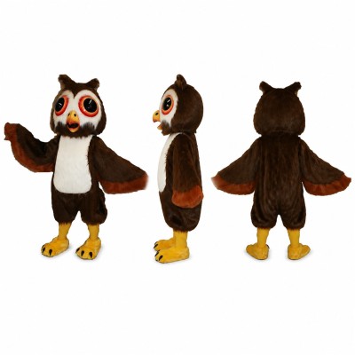 Owl Mascot Costume in Brown and White with Large Eyes Adult