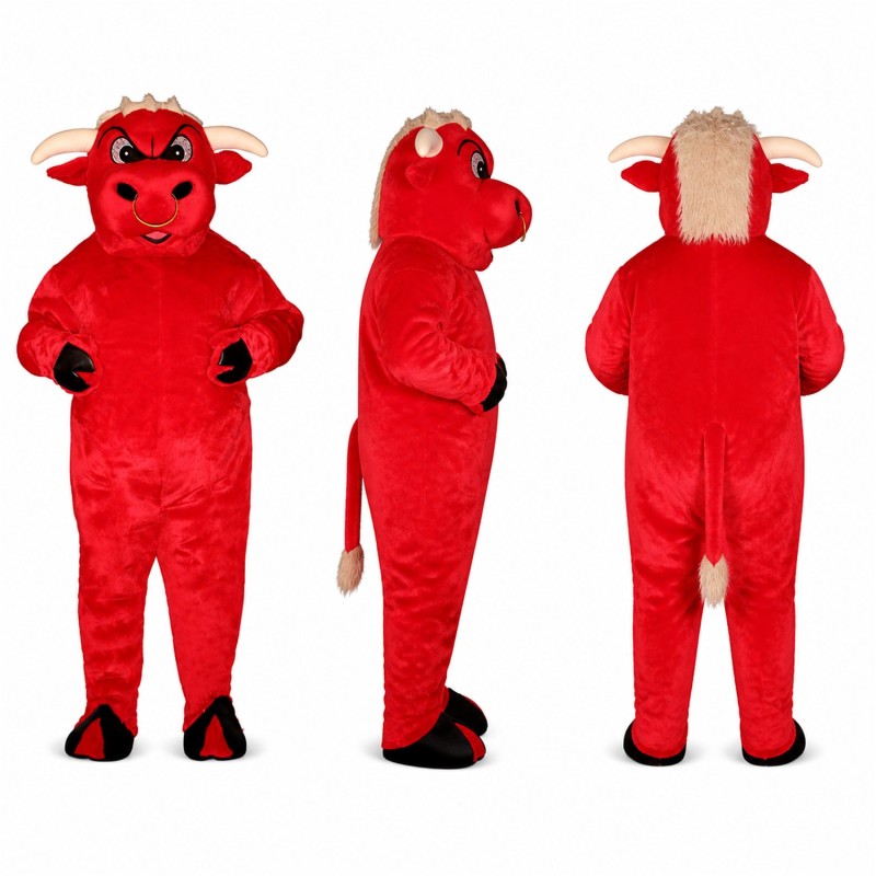 Bull Mascot Costume in Red with Horns and Tail Adult
