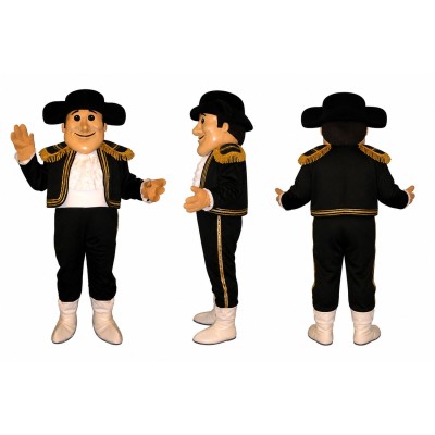 Colonial Gentleman Mascot Costume in Black and White with Wide Brim Hat Adult