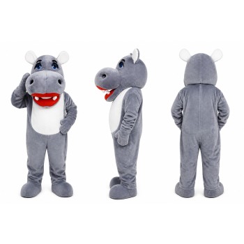 Hippopotamus Mascot Costume in Gray with Red Mouth Adult