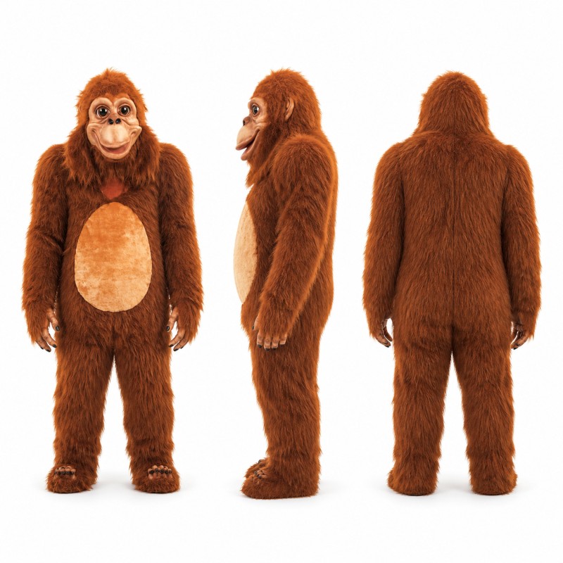 Orangutan Mascot Costume in Rust Brown with Tan Belly Adult