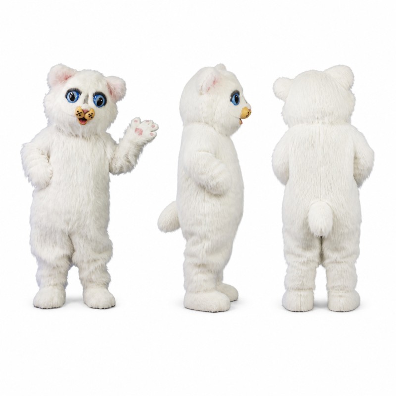 Cat Mascot Costume in White with Blue Eyes Adult