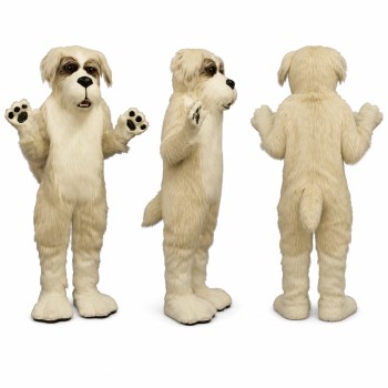 Dog Mascot Costume in Cream with Dark Ears Adult