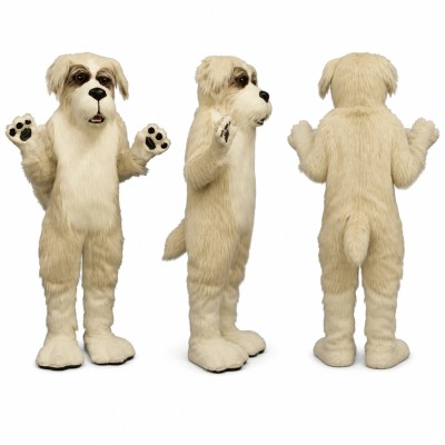 Dog Mascot Costume in Cream with Dark Ears Adult