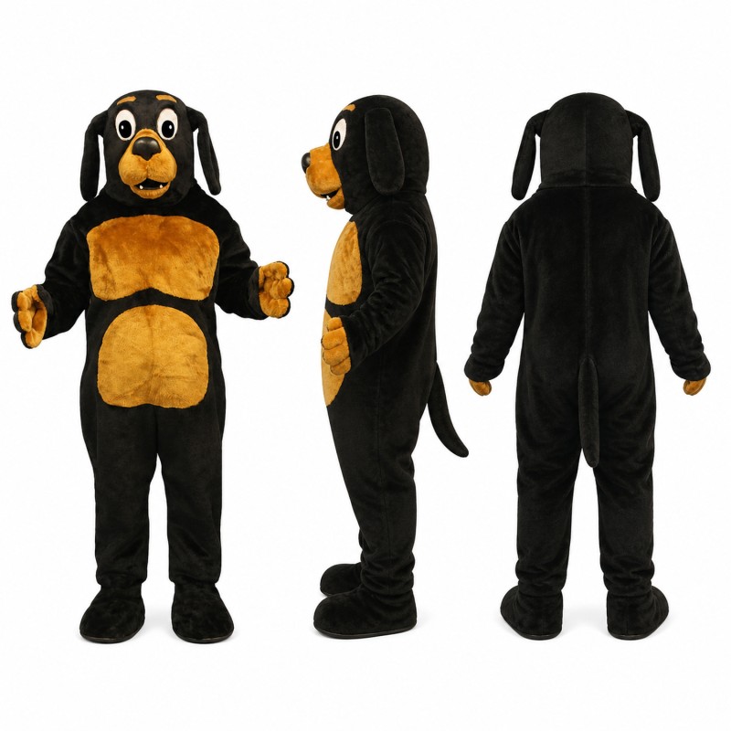 Dog Mascot Costume in Black with Brown Muzzle and Belly Adult