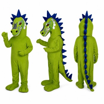 Dragon Mascot Costume in Lime Green with Blue Spikes Adult