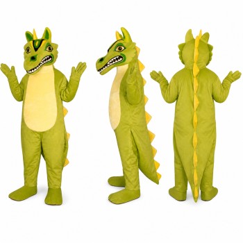 Dragon Mascot Costume in Green with Yellow Belly Adult