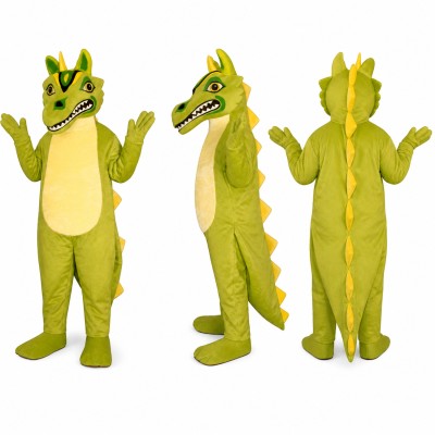Dragon Mascot Costume in Green with Yellow Belly Adult