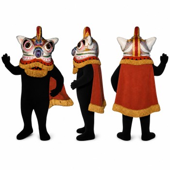 Lion Dance Mascot Costume in Black with Ornate Head Adult