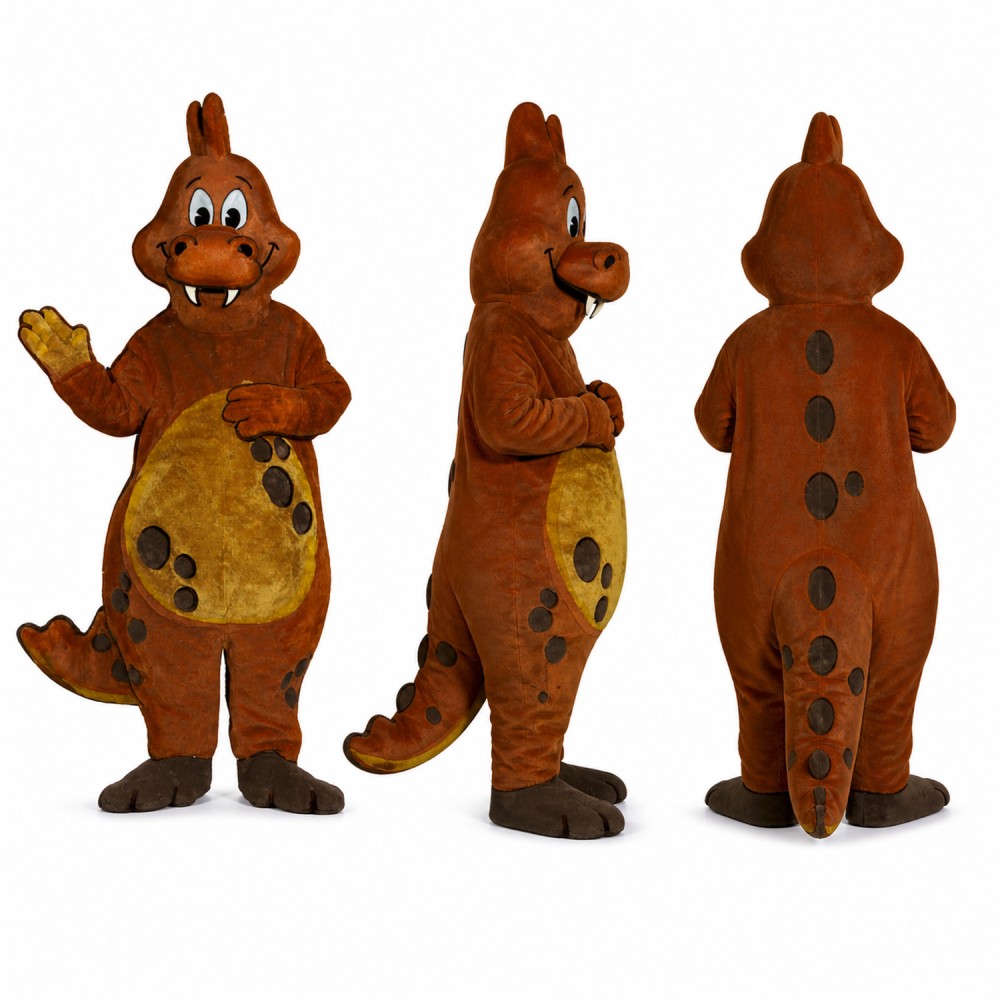 Dinosaur Mascot Costume in Brown with Dark Spots Adult Dinosaur Mascot Costume in Brown with Dark Spots Adult