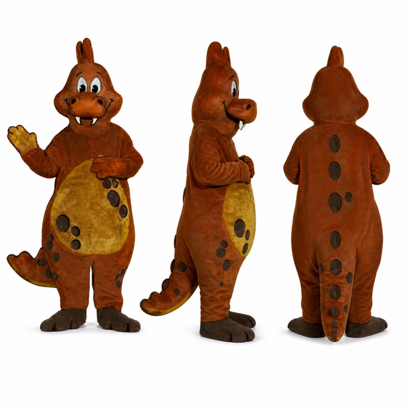 Dinosaur Mascot Costume in Brown with Dark Spots Adult