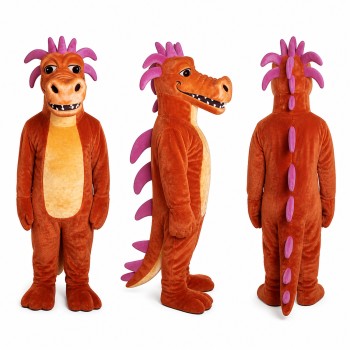 Dragon Mascot Costume in Orange with Purple Mane Adult