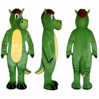 Dinosaur Mascot Costume in Green with Yellow Belly Adult
