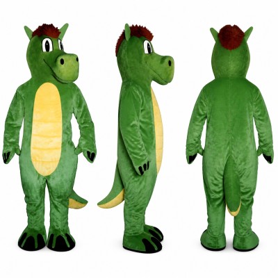 Dinosaur Mascot Costume in Green with Yellow Belly Adult
