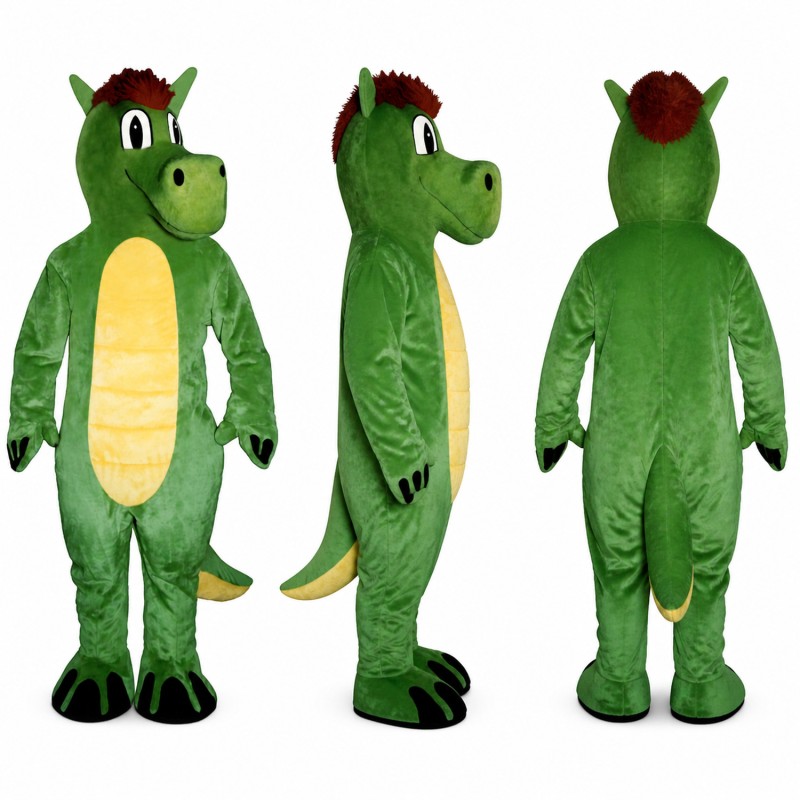Dinosaur Mascot Costume in Green with Yellow Belly Adult