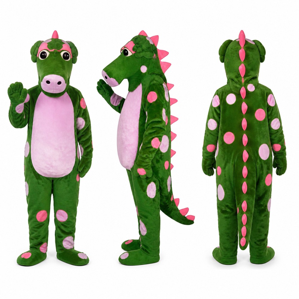 Dragon Mascot Costume in Green with Pink Belly and Spots Adult Dragon Mascot Costume in Green with Pink Belly and Spots Adult