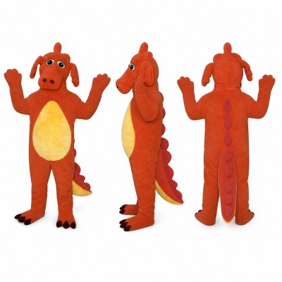 Dinosaur Mascot Costume in Orange with Yellow Belly Adult