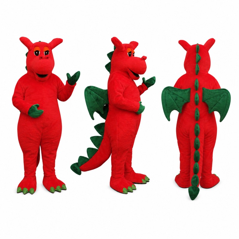 Dragon Mascot Costume in Red with Green Spikes Adult