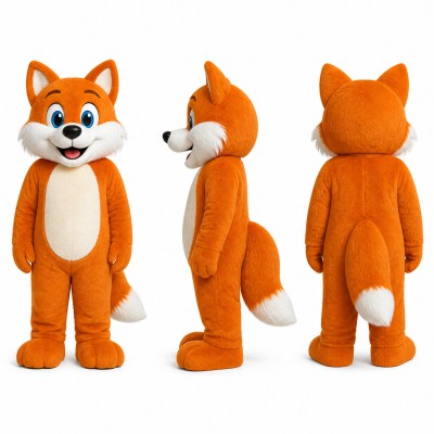 Fox Mascot Costume in Orange and White with Bushy Tail Adult