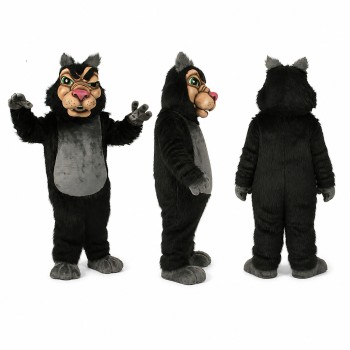 Wolf Mascot Costume in Black with Gray Belly and Pink Nose Adult